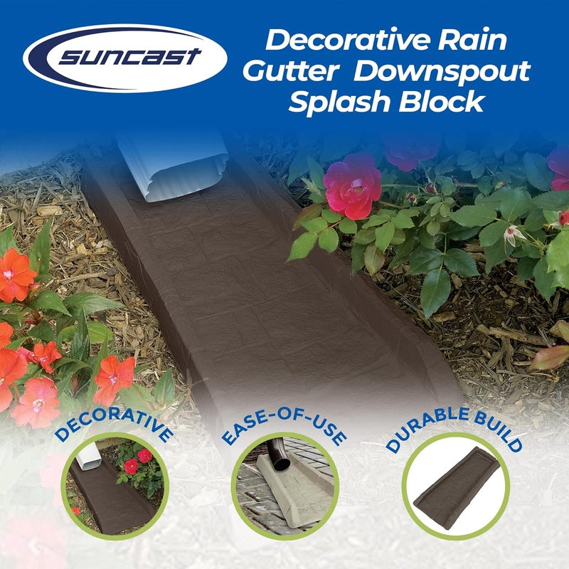 suncast Outdoor System Protective Decorative Rain Gutter Downspout Splash Block, Easy to Install, Lightweight 1.3 Pounds, Java 4 Pack - Image 3
