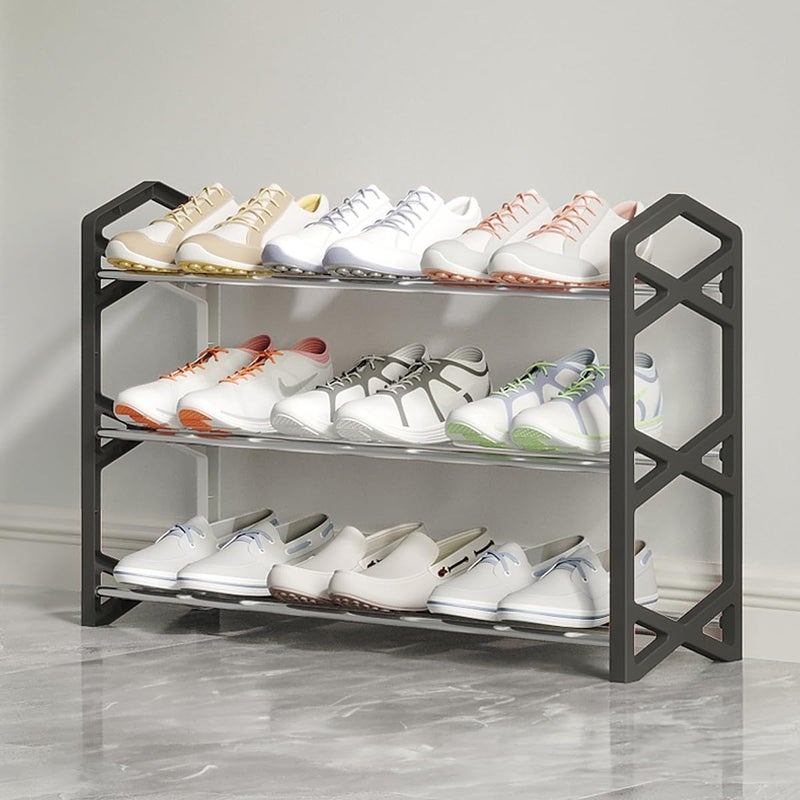 wolpin Multi-Purpose 3 Shelves Shoe Rack Shelve Storage Rack Steel for Footwear, Toys, Clothes Large (Black) - Image 1