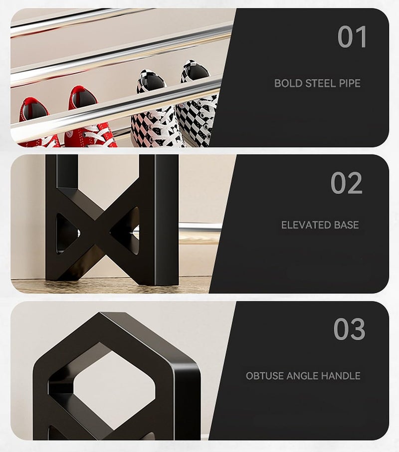wolpin Multi-Purpose 3 Shelves Shoe Rack Shelve Storage Rack Steel for Footwear, Toys, Clothes Large (Black) - Image 4