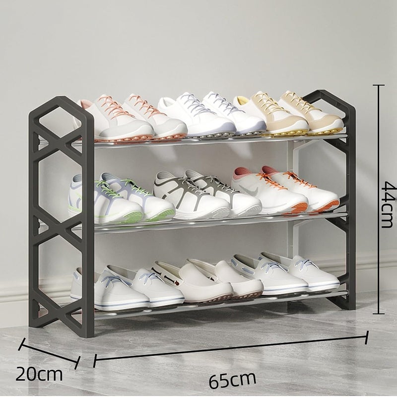 wolpin Multi-Purpose 3 Shelves Shoe Rack Shelve Storage Rack Steel for Footwear, Toys, Clothes Large (Black) - Image 2