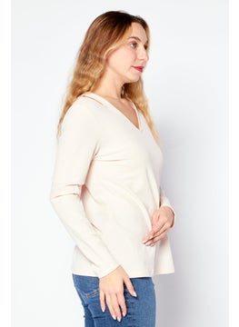 Cooper & Ella Women V Neck Long Sleeve Ribbed Top, Pastel Pink  - Image 3