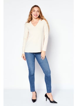 Cooper & Ella Women V Neck Long Sleeve Ribbed Top, Pastel Pink  - Image 2