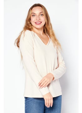 Cooper & Ella Women V Neck Long Sleeve Ribbed Top, Pastel Pink  - Image 1