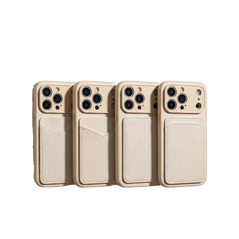 MS غطاء واقي بملمس جلد، Antique White، حامل بطاقات, حماية من السقوط، مقاوم للصدمات لـ iPhone 12 باللون الأبيض - Image 2