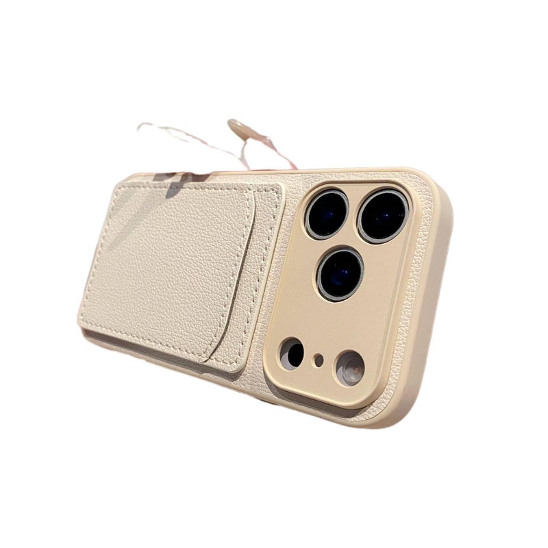 MS غطاء واقي بملمس جلد، Antique White، حامل بطاقات, حماية من السقوط، مقاوم للصدمات لـ iPhone 12 باللون الأبيض - Image 1