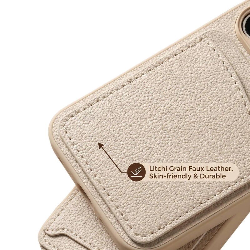 MS غطاء واقي بملمس جلد، Antique White، حامل بطاقات, حماية من السقوط، مقاوم للصدمات لـ iPhone 12 باللون الأبيض - Image 5