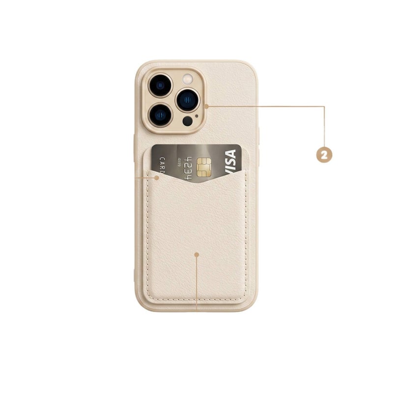 MS غطاء واقي بملمس جلد، Antique White، حامل بطاقات, حماية من السقوط، مقاوم للصدمات لـ iPhone 12 باللون الأبيض - Image 4