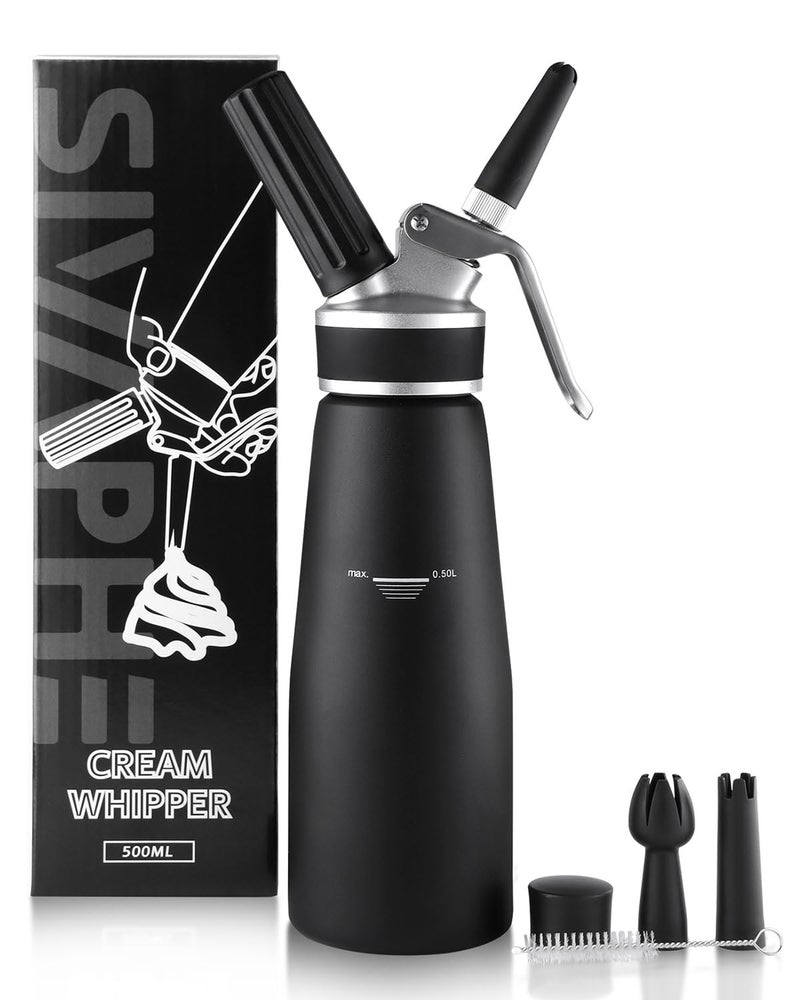 Sivaphe Professional Whipped Cream Dispenser Aluminum Grade Canister Heavy Duty Cream Whipper Homemade Bliss Portable Whipped Nitro Coffee Maker Black8g Chargers Not Included
