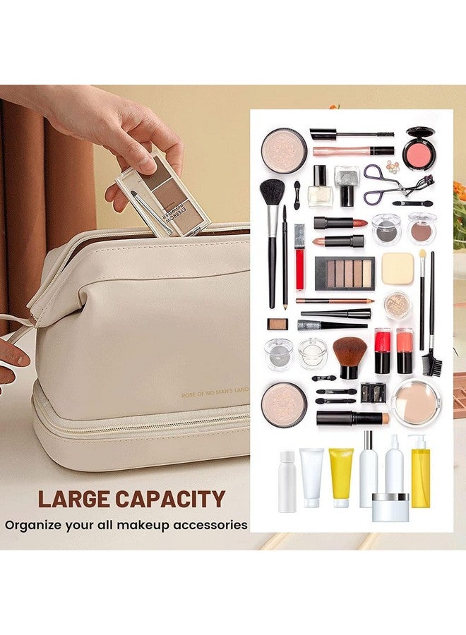 DARKNESS Travel Bag, Double Layer Cosmetic Bag, Large Makeup Bag, Travel Makeup Bag, Makeup Organizer Bag, Leather Cosmetic Bag, Waterproof Toiletry Bag for Women Girls (White) - Image 4