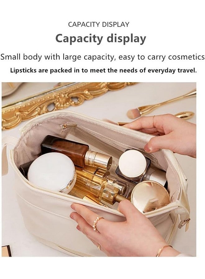 DARKNESS Travel Bag, Double Layer Cosmetic Bag, Large Makeup Bag, Travel Makeup Bag, Makeup Organizer Bag, Leather Cosmetic Bag, Waterproof Toiletry Bag for Women Girls (White) - Image 5