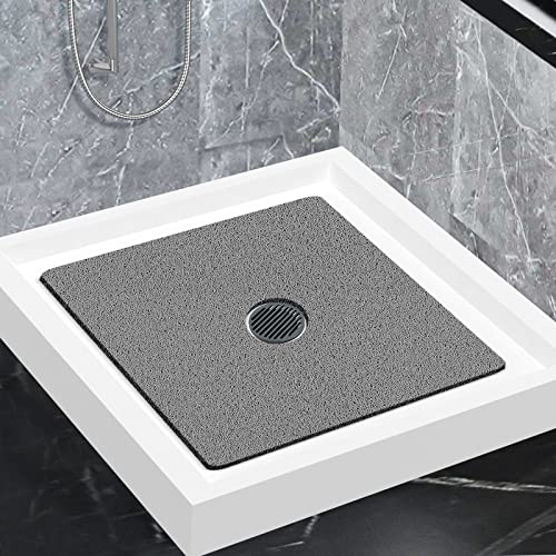 Zoryllic Shower Mat Non Slip,Soft Bath Mat with Drain,Quick Drying PVC Loofah Bathtub Mat for Bathroom,Without Suction Cups,24 x 24 Inch (Grey) - Image 1