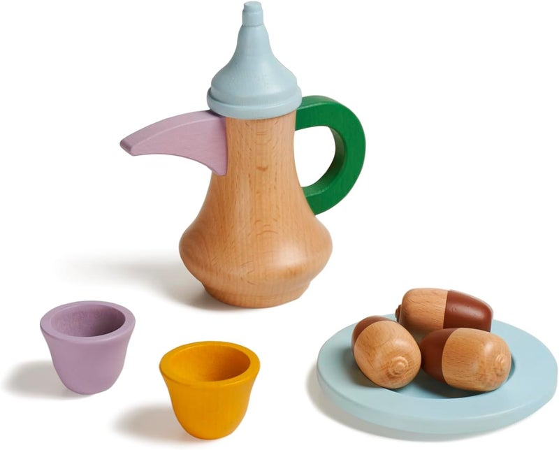 Akwan Dallah Wooden Set for Kids. Arabic, toy, coffee set, tea set, saudi coffee, dates, wooden toy, pretend play, kids, children, Arab. - Image 1
