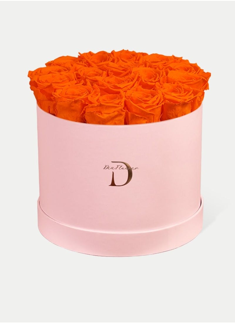 Dia FLOWER - Infinity Round Box, Orange 16 ROSES LARGE - Image 1