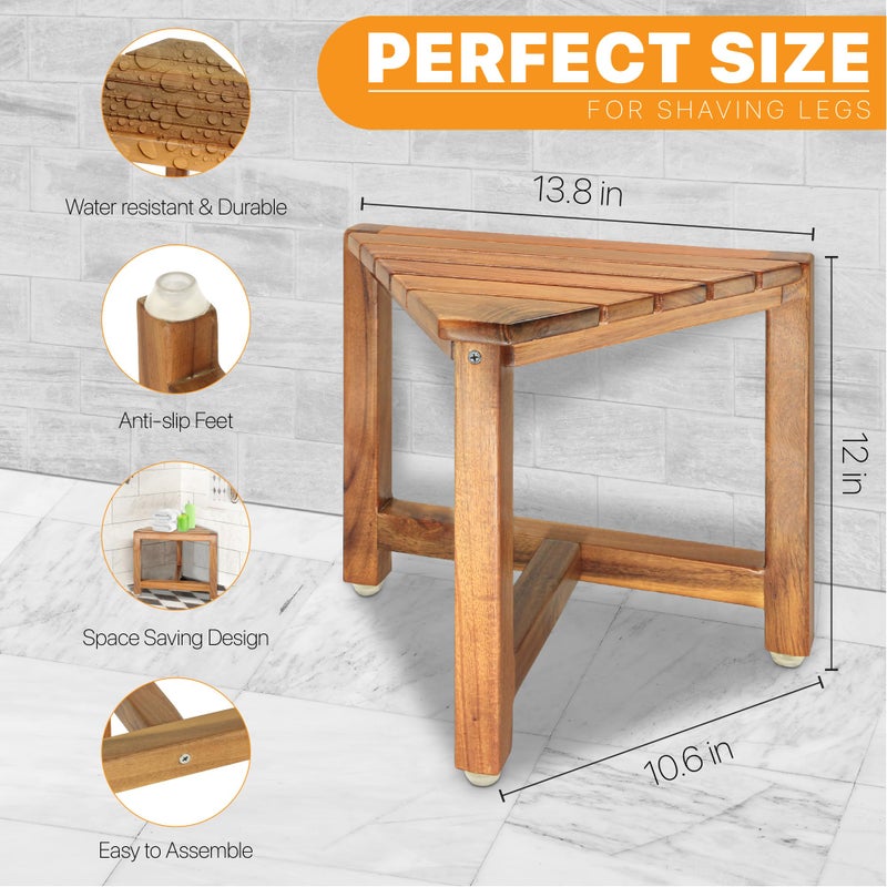 ENKEZI Shower Foot Rest 12 in - Shower Stool for Shaving Legs, Small Corner Bathroom Bench Suitable for Small Shower Spaces - Bath Seat, Spa Foot Rest Shaving Stool Corner - Image 3