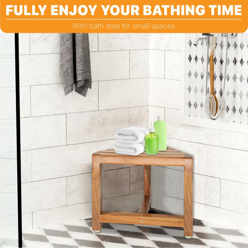 ENKEZI Shower Foot Rest 12 in - Shower Stool for Shaving Legs, Small Corner Bathroom Bench Suitable for Small Shower Spaces - Bath Seat, Spa Foot Rest Shaving Stool Corner - Image 2