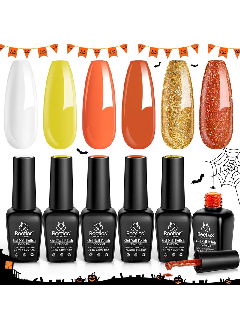 beetles Gel Polish Beetles Orange Gel Nail Polish Set, 6 Colors Yellow White Gold Glitter Gel Nail Polish Kit Fall Winter Nail Gel Polish Soak Off Uv LED Lamp Nail Art Design Manicure Gift for Women 