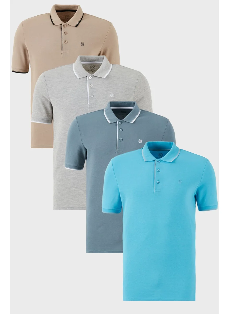 Buratti Cotton Slim Fit Stripe Detailed Buttoned Polo Collar 4-Pack T Shirt Men's T Shirt 5902118S4