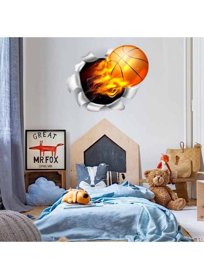 HOSTK 3D Basketball Wall Stickers Decal Removable Self-Adhesive Breakthrough Fireball Wall Decor Flying Basketball Wall Art For Men Boys Kids Room Bedroom Playroom Mural - Image 4