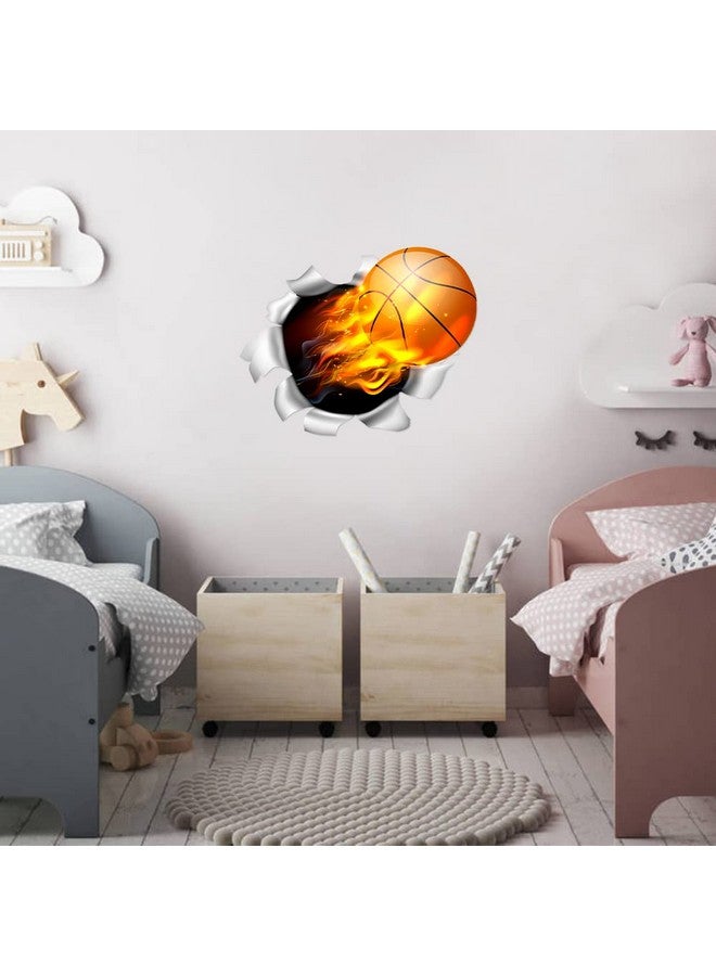 HOSTK 3D Basketball Wall Stickers Decal Removable Self-Adhesive Breakthrough Fireball Wall Decor Flying Basketball Wall Art For Men Boys Kids Room Bedroom Playroom Mural - Image 5