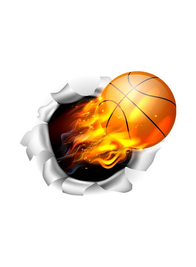 HOSTK 3D Basketball Wall Stickers Decal Removable Self-Adhesive Breakthrough Fireball Wall Decor Flying Basketball Wall Art For Men Boys Kids Room Bedroom Playroom Mural - Image 1