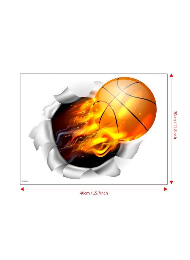 HOSTK 3D Basketball Wall Stickers Decal Removable Self-Adhesive Breakthrough Fireball Wall Decor Flying Basketball Wall Art For Men Boys Kids Room Bedroom Playroom Mural - Image 2
