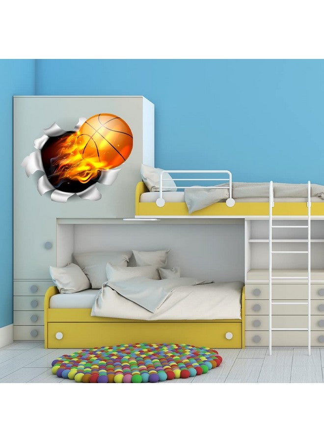 HOSTK 3D Basketball Wall Stickers Decal Removable Self-Adhesive Breakthrough Fireball Wall Decor Flying Basketball Wall Art For Men Boys Kids Room Bedroom Playroom Mural - Image 3