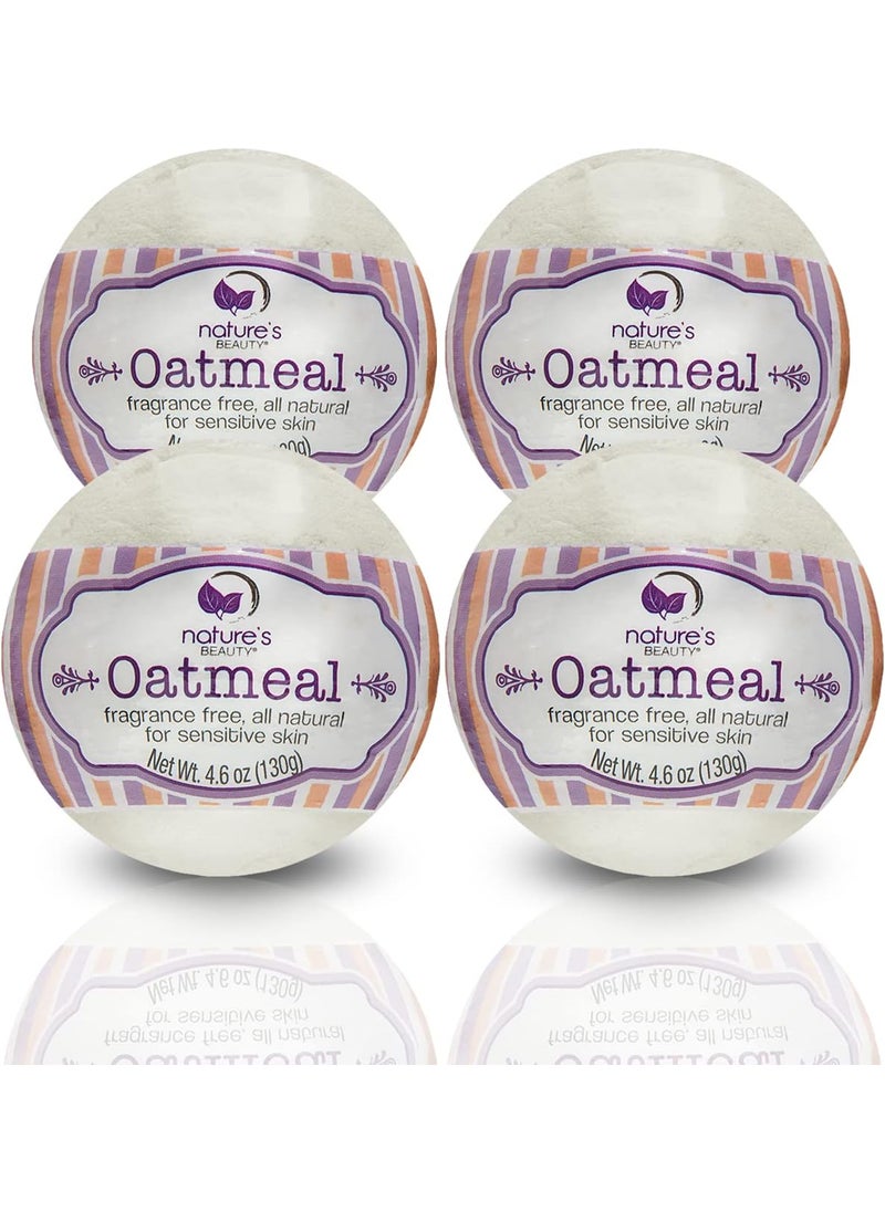 Nature's Beauty Nature's Beauty Oatmeal Fragrance-Free Bath Bomb Multi-Pack - Natural Hand Crafted, Non-Staining, Luxury Fizzy Spa Bomb, Sooth Dry + Itchy Skin Made w/Almond + Coconut Oil, 4.6 oz (4 Pack) 