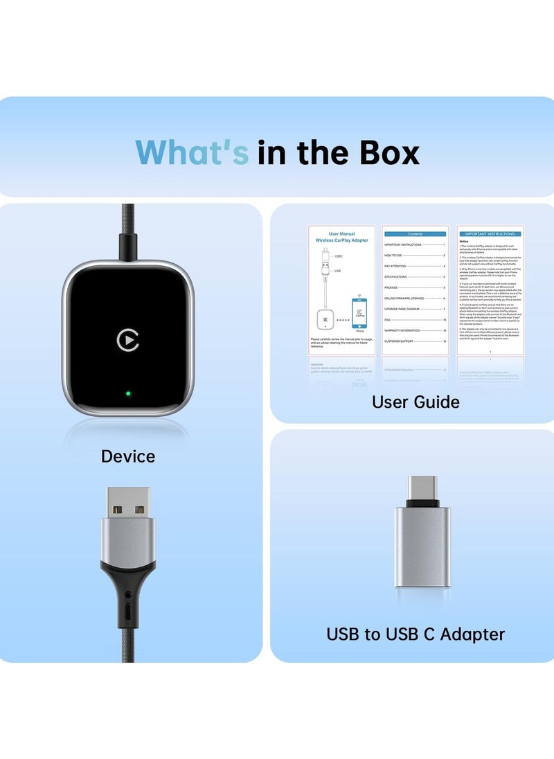 Generic - Wireless Carplay Adapter & Android Auto Wireless Adapter, 2 in 1 Plug and Play Car Play for OEM Wired Compatible with iPhone iOS 12+/Android 11+, Stable Control & No Delay (C1) - Image 1