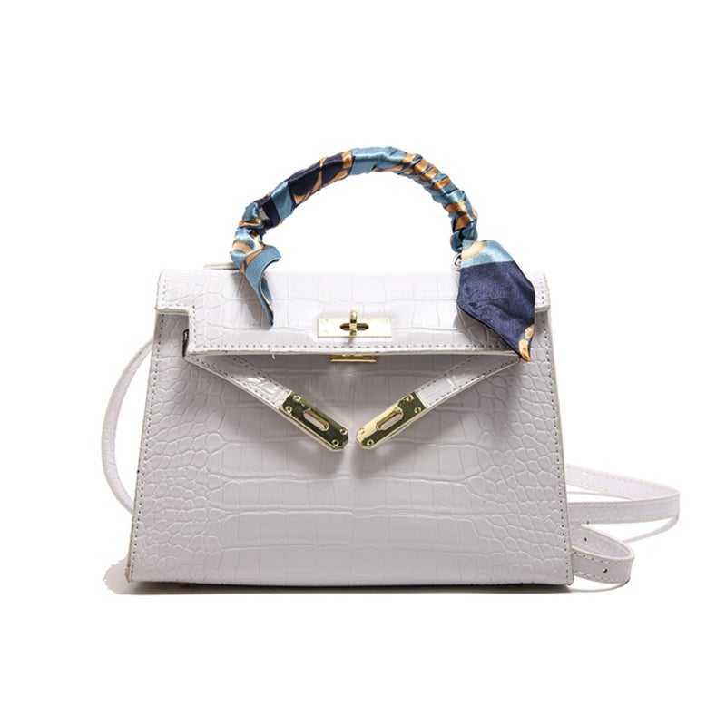 Crocodile Pattern Mini Kelly Handbag for Women, PU, Lock Closure, Casual Street Style - Image 1