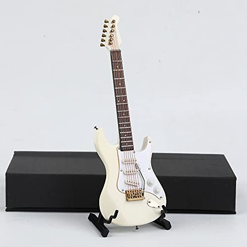 Dselvgvu Wooden Miniature Electric Guitar with Stand and Case Mini Musical Instrument Electric Guitar Replica Collectible Figurines Model Home Decoration Display Ornament White 709x227x054 - Image 1