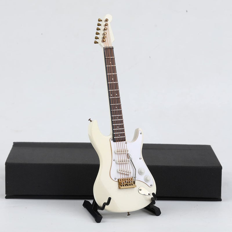 Dselvgvu Wooden Miniature Electric Guitar with Stand and Case Mini Musical Instrument Electric Guitar Replica Collectible Figurines Model Home Decoration Display Ornament White 709x227x054 - Image 3