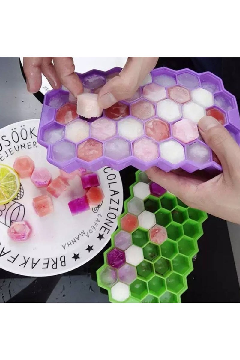 قالب ثلج من السيليكون لصنع مكعبات الثلج على شكل خلية النحل مع 37 تجويف مع غطاء (متعدد الألوان) (عبوة من قطعة واحدة) - Image 2