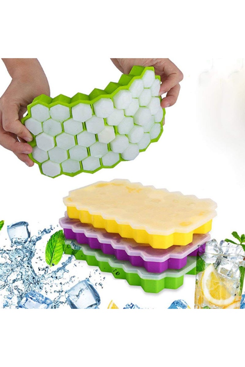 قالب ثلج من السيليكون لصنع مكعبات الثلج على شكل خلية النحل مع 37 تجويف مع غطاء (متعدد الألوان) (عبوة من قطعة واحدة) - Image 3