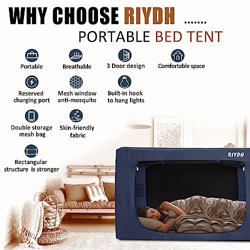 RIYDH Bed Tent Twin XL Bed Canopy Tents - Portable Dream Tent for Kids and Adult Indoor Sleeping Tents 93% Blackout with 3 Doors Breathable Big Space Tents - Image 3