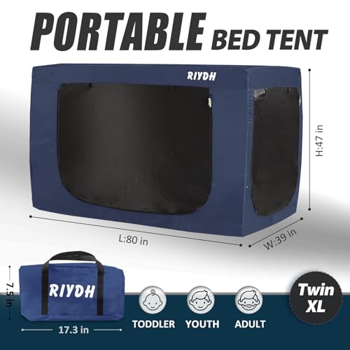RIYDH Bed Tent Twin XL Bed Canopy Tents - Portable Dream Tent for Kids and Adult Indoor Sleeping Tents 93% Blackout with 3 Doors Breathable Big Space Tents - Image 5
