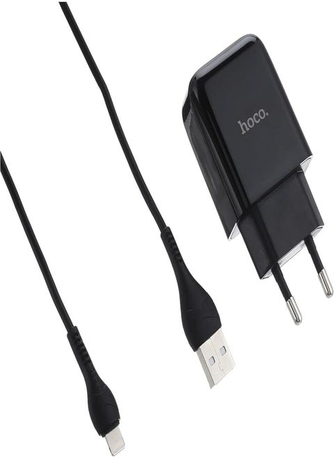 Hoco n2 - vigour single port charger and cable (2.0a - 1m) - lightning for apple iphone airpods - black, USB