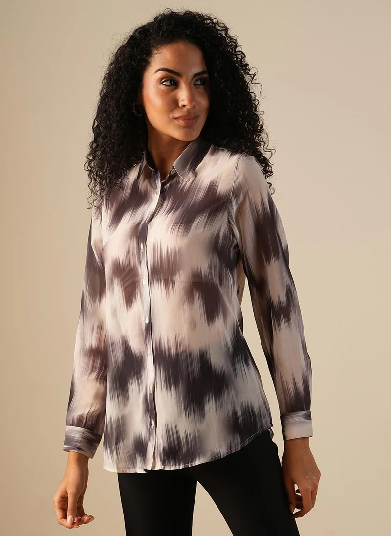 globus Globus Women Cuffed Sleeves Abstract Print Georgette Workwear Shirt