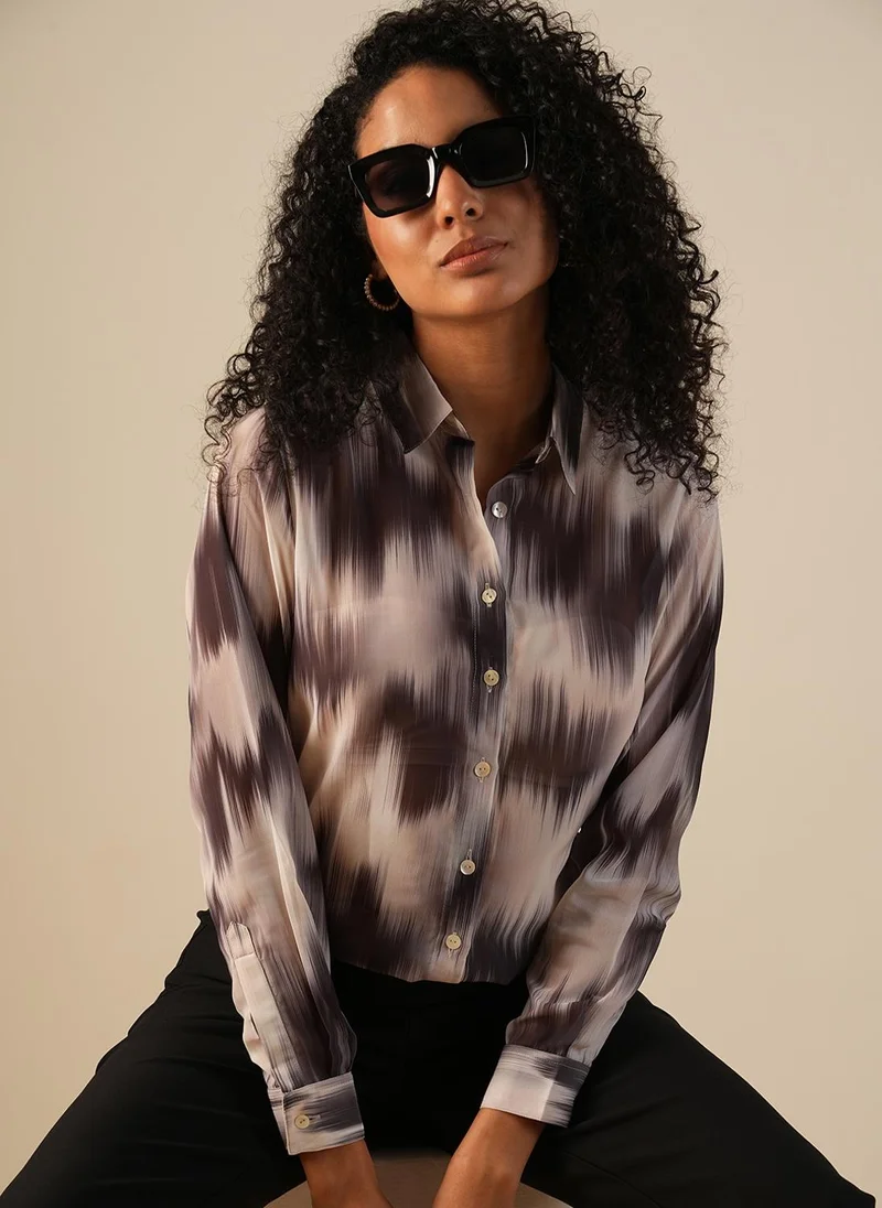 globus Globus Women Cuffed Sleeves Abstract Print Georgette Workwear Shirt