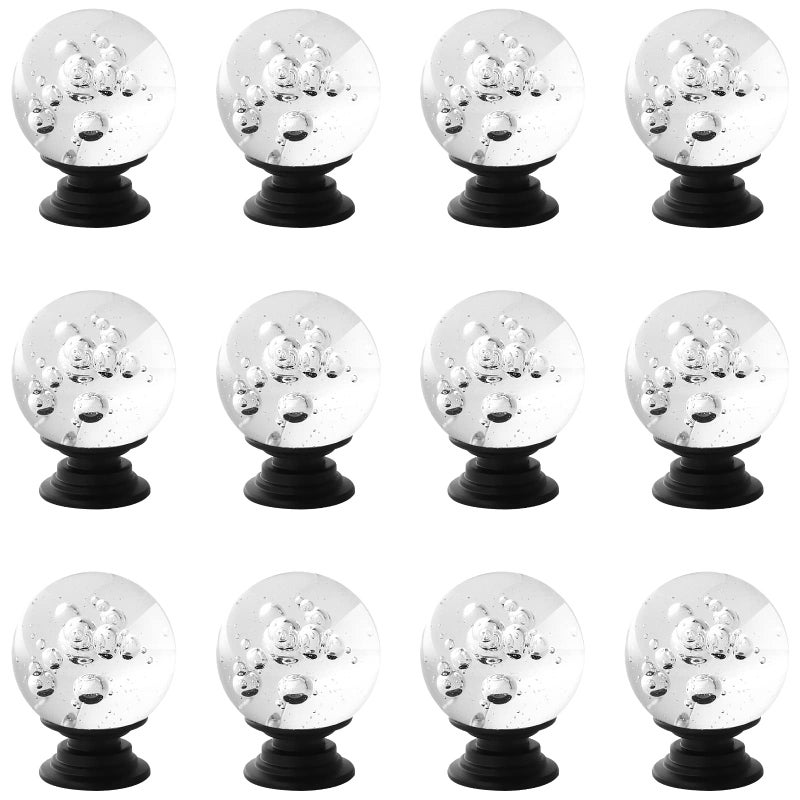 ANJUU 12 Pcs 30mm Round Shape Bubble Crystal Glass Cabinet Knobs with Screws Drawer Knob Pull Handle Used for Kitchen Dresser Door Cupboard Black Base Clear - Image 2