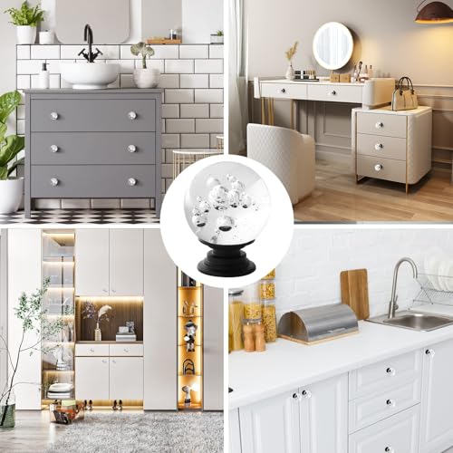 ANJUU 12 Pcs 30mm Round Shape Bubble Crystal Glass Cabinet Knobs with Screws Drawer Knob Pull Handle Used for Kitchen Dresser Door Cupboard Black Base Clear - Image 3