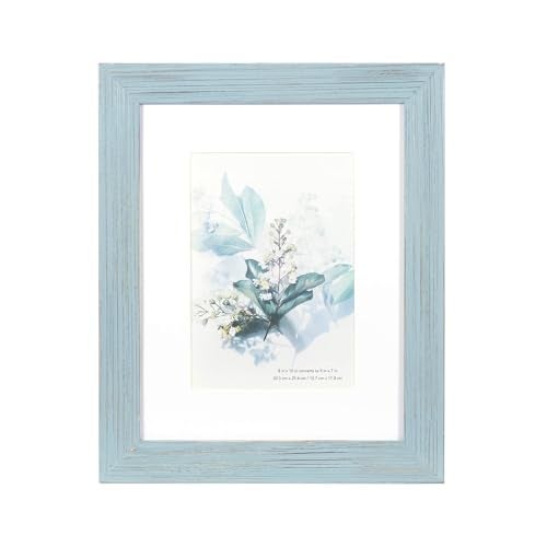 KAIWIN 100% Solid Wood Blue 8x10 Picture Frame 1 Pack - Display Picture 5x7 with Mat, HD Plexiglass Inside, Rustic Wooden Photo Frames for Table Top and Wall Mounting - Image 1