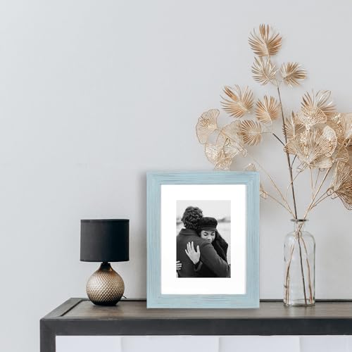 KAIWIN 100% Solid Wood Blue 8x10 Picture Frame 1 Pack - Display Picture 5x7 with Mat, HD Plexiglass Inside, Rustic Wooden Photo Frames for Table Top and Wall Mounting - Image 5