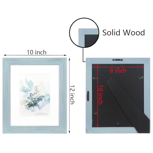 KAIWIN 100% Solid Wood Blue 8x10 Picture Frame 1 Pack - Display Picture 5x7 with Mat, HD Plexiglass Inside, Rustic Wooden Photo Frames for Table Top and Wall Mounting - Image 4