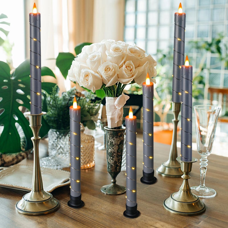 Da by 3 Pcs Flickering Flameless Battery Operated Taper Candle-Window Candles with Remote and Time-LED 3D Dynamic Flame-9.6 Inches for Wedding, Party,Home Decoration-Grey - Image 5