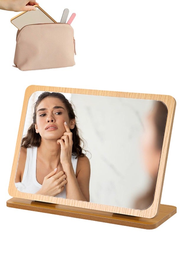 21X26 Portable Desktop Makeup Mirror HD Vanity Mirror 90° Rotation  Mirror Small Wooden Frame Room Decoration Easy to Carry For Bathroom, Dressing Room, Bedroom  - Image 1