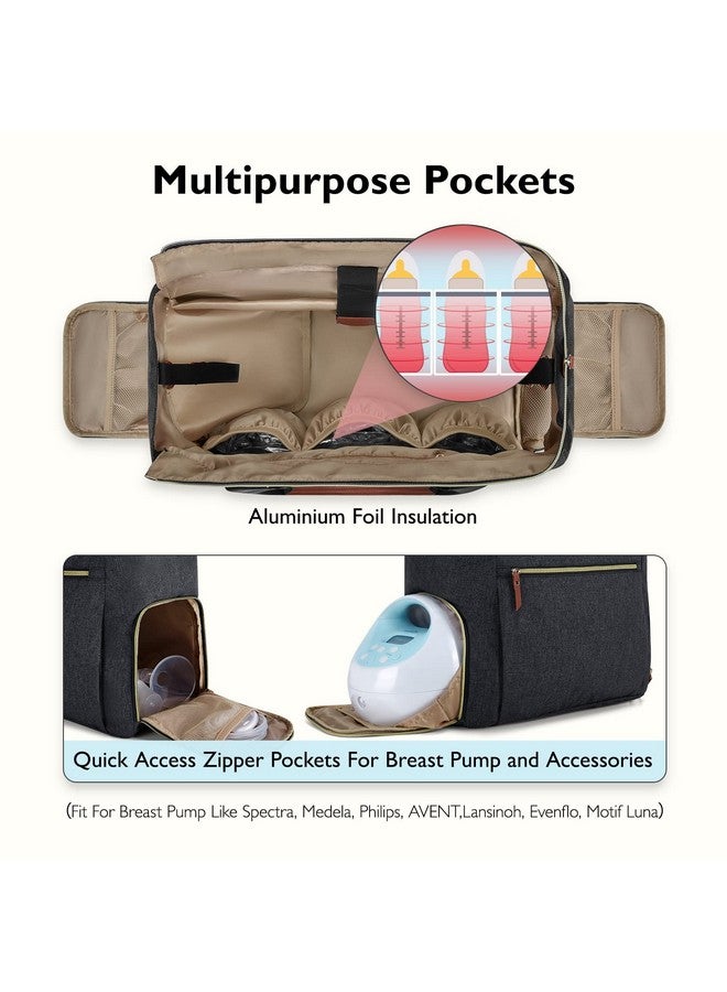 MOMMORE mommore Breast Pump Bag Diaper Tote Bag with 15 Inch Laptop Sleeve Fit Most Breast Pumps like Medela, Spectra S1,S2, Evenflo (Drak Grey)  - Image 3