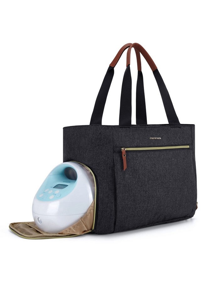 MOMMORE mommore Breast Pump Bag Diaper Tote Bag with 15 Inch Laptop Sleeve Fit Most Breast Pumps like Medela, Spectra S1,S2, Evenflo (Drak Grey)  - Image 1