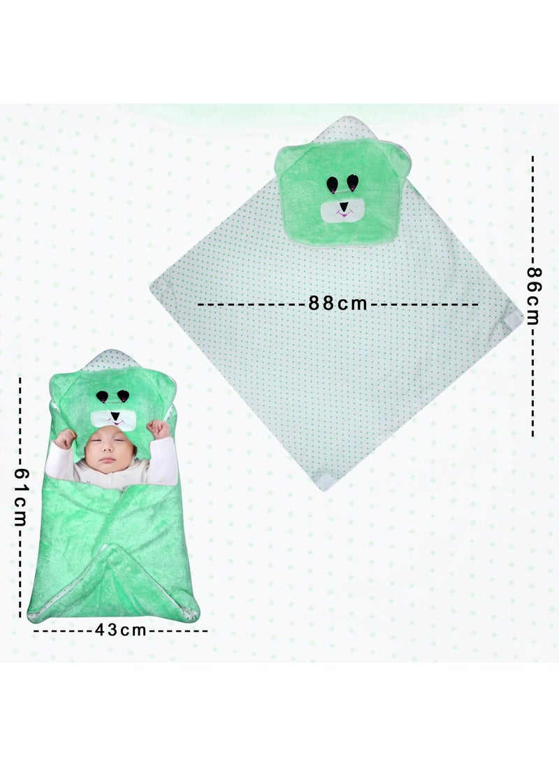 KYNA KYNA Hooded Baby Swaddle Blanket Soft Winter Blanket Swaddle Wrap for New Born Babies 06 Months Pack of 1 Pcs Green  - Image 3