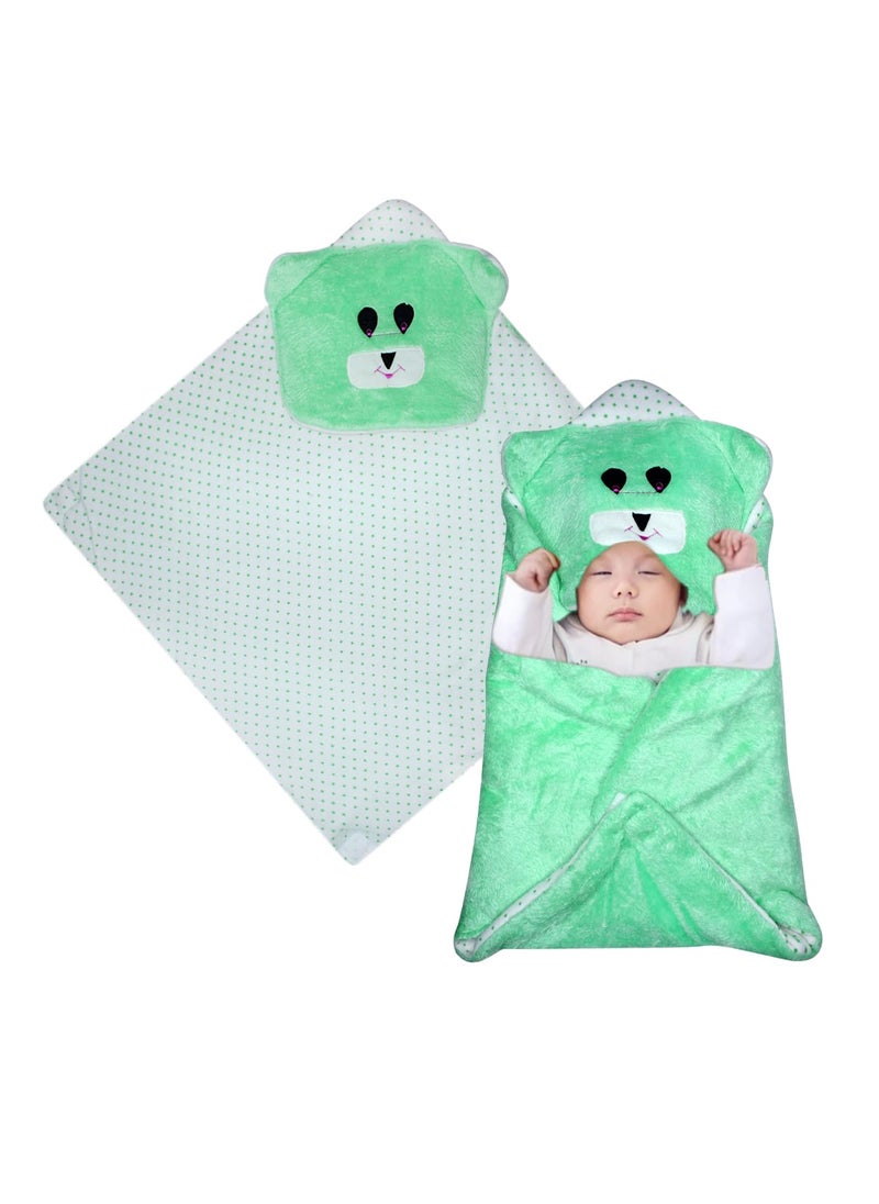 KYNA KYNA Hooded Baby Swaddle Blanket Soft Winter Blanket Swaddle Wrap for New Born Babies 06 Months Pack of 1 Pcs Green  - Image 1
