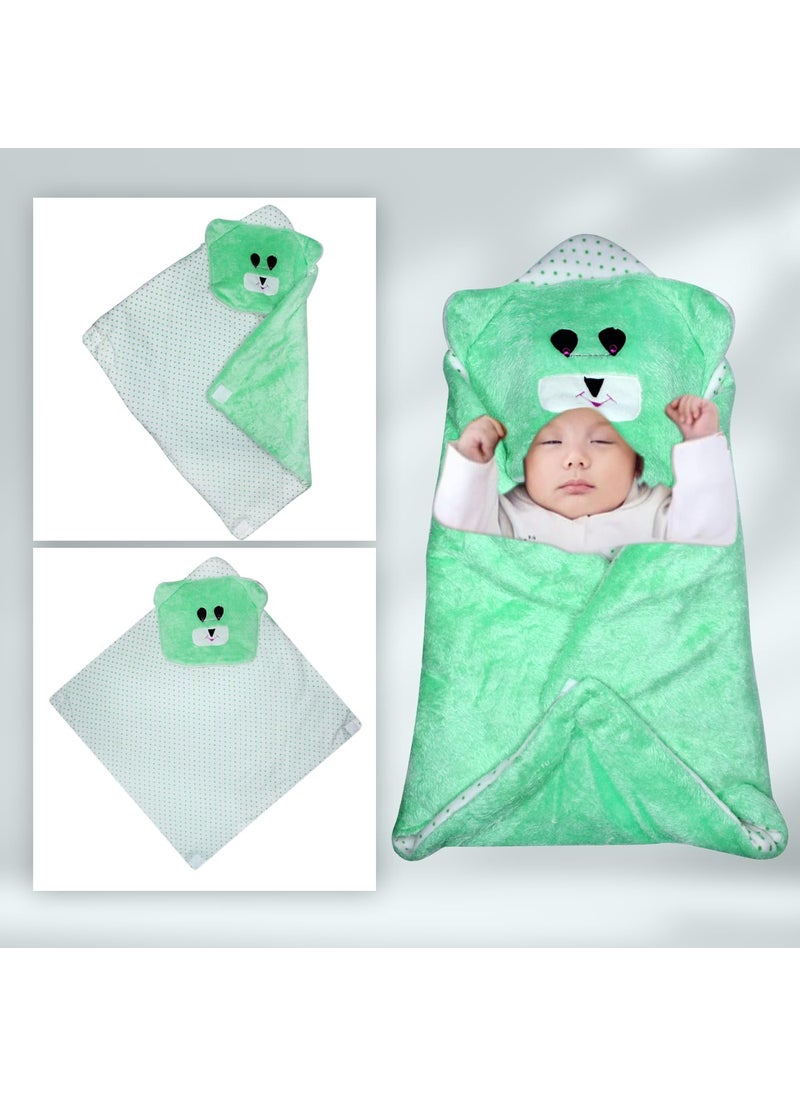 KYNA KYNA Hooded Baby Swaddle Blanket Soft Winter Blanket Swaddle Wrap for New Born Babies 06 Months Pack of 1 Pcs Green  - Image 5